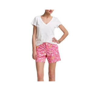 Lilly Pulitzer Grace Resort White Pink Floral Chum Bucket Rolled Hem Shorts 6